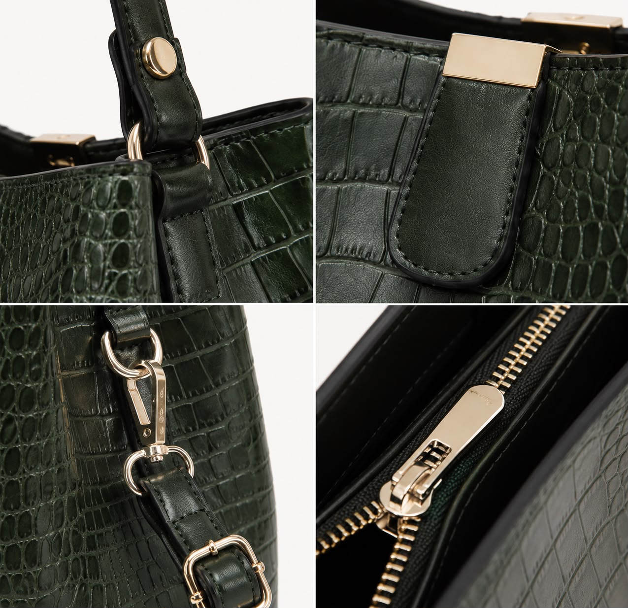 Sac Seau Femme Effet Crocodile Vert – Élise