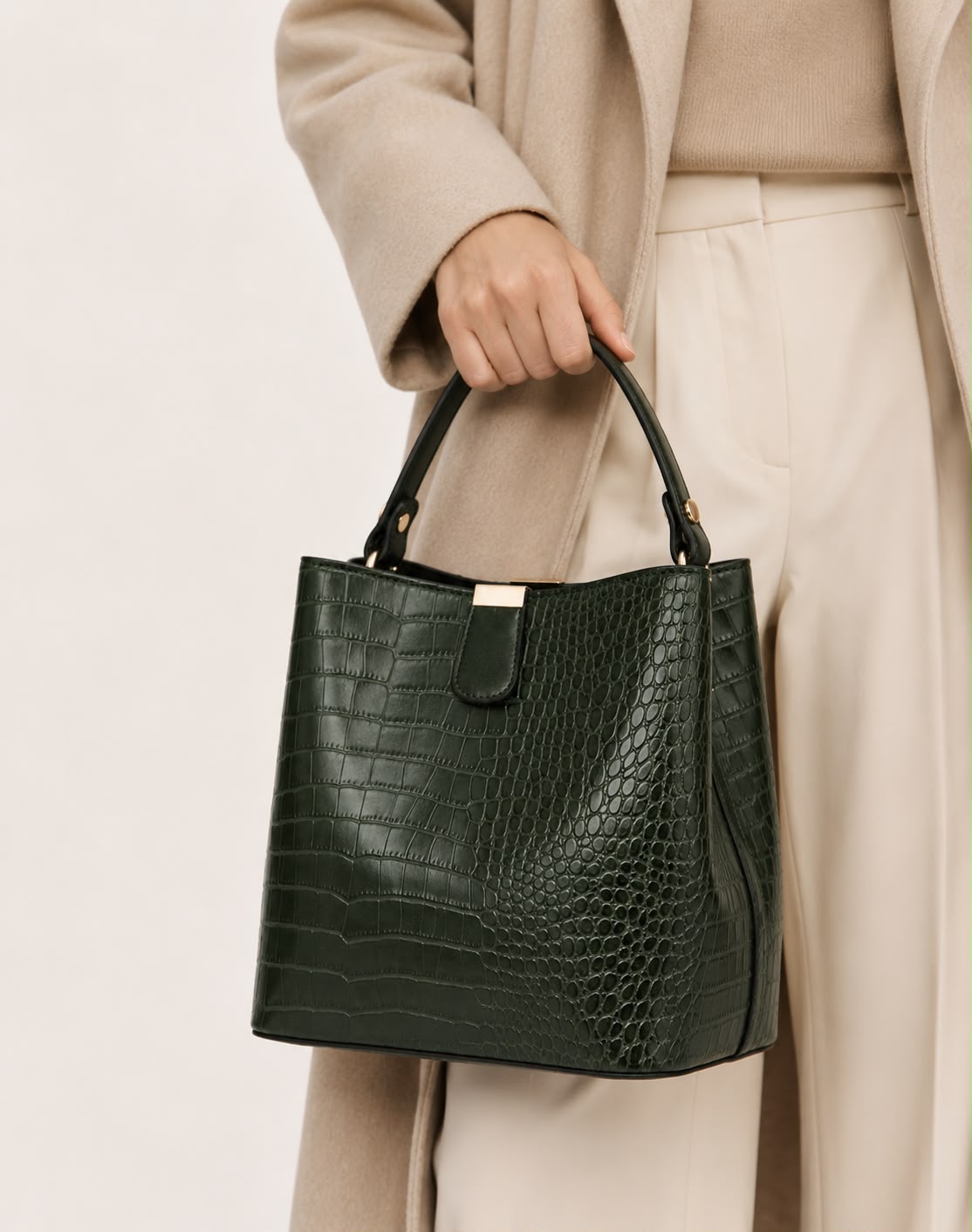 Sac Seau Femme Effet Crocodile Vert – Élise