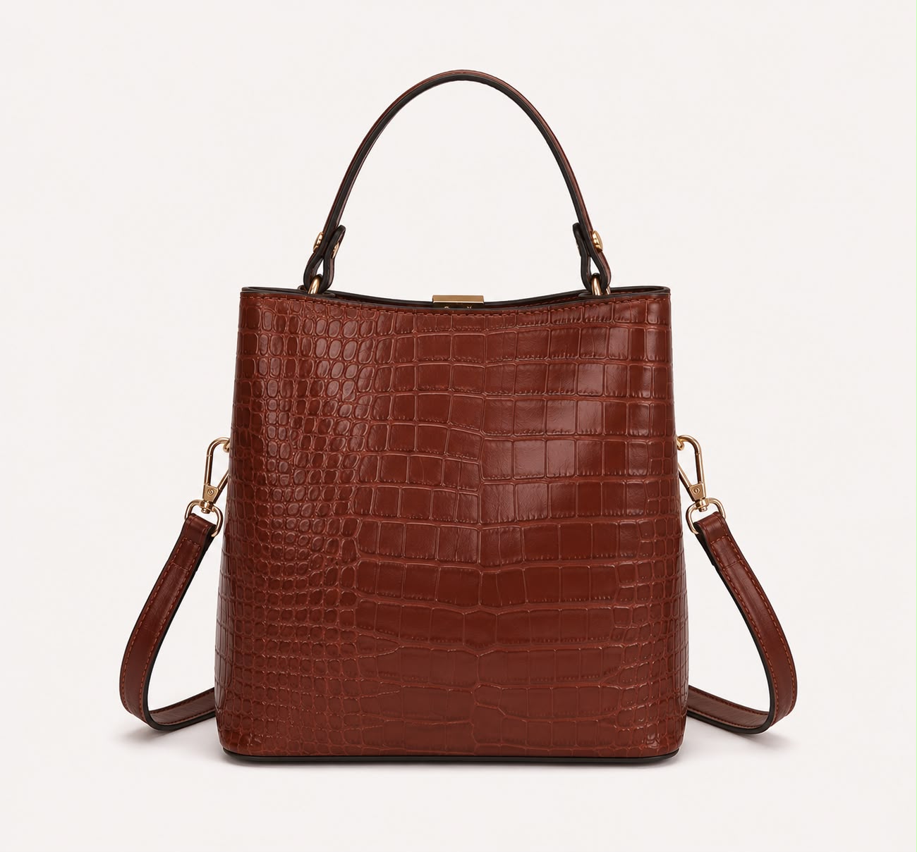 Sac Seau Femme Effet Crocodile Marron Foncé – Élise