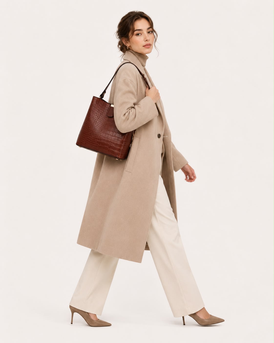 Sac Seau Femme Effet Crocodile Café – Élise
