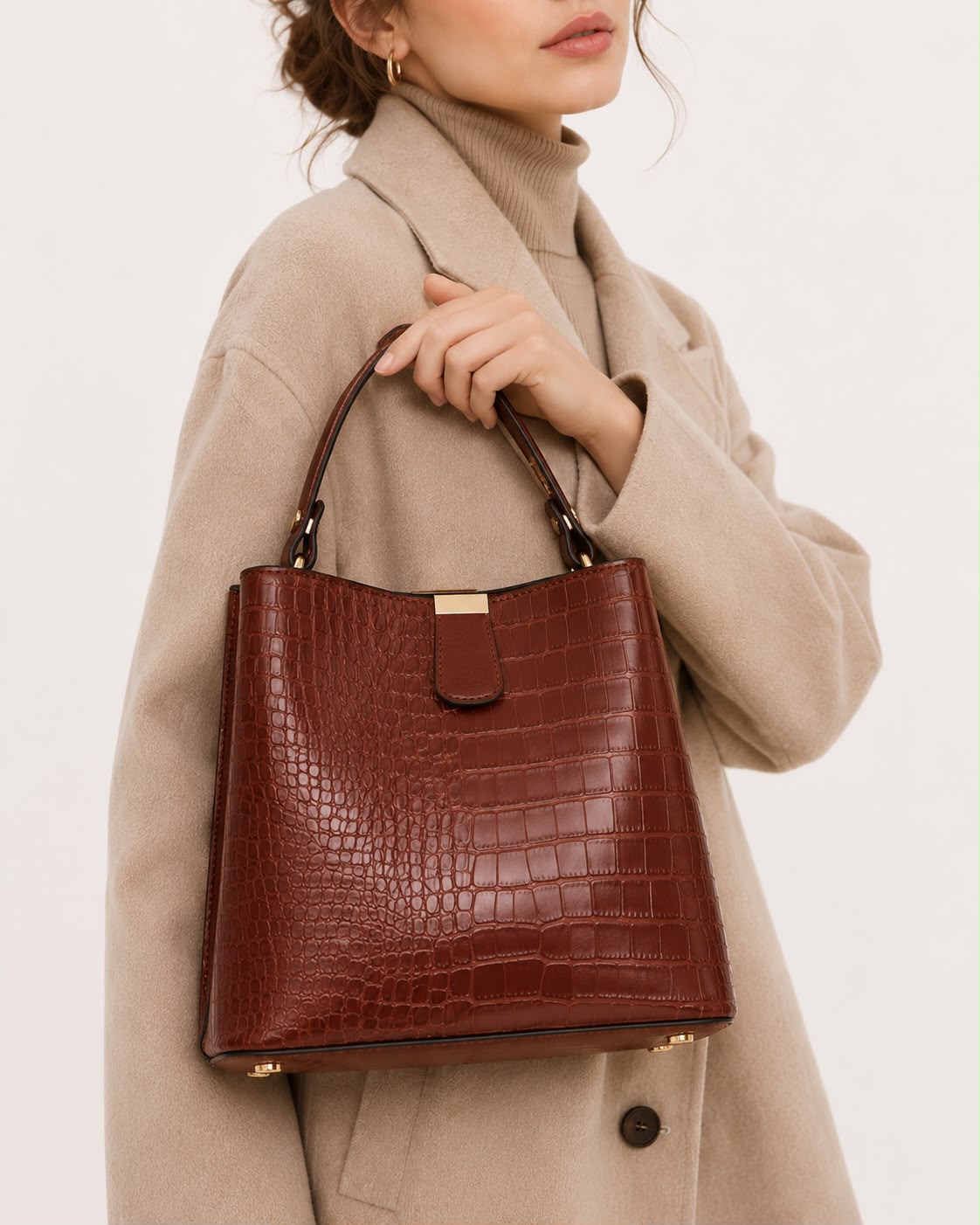 Sac Seau Femme Effet Crocodile Café – Élise