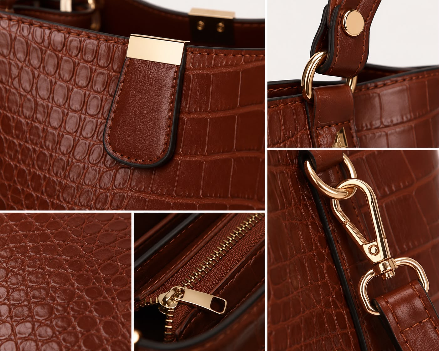 Sac Seau Femme Effet Crocodile Marron Foncé – Élise