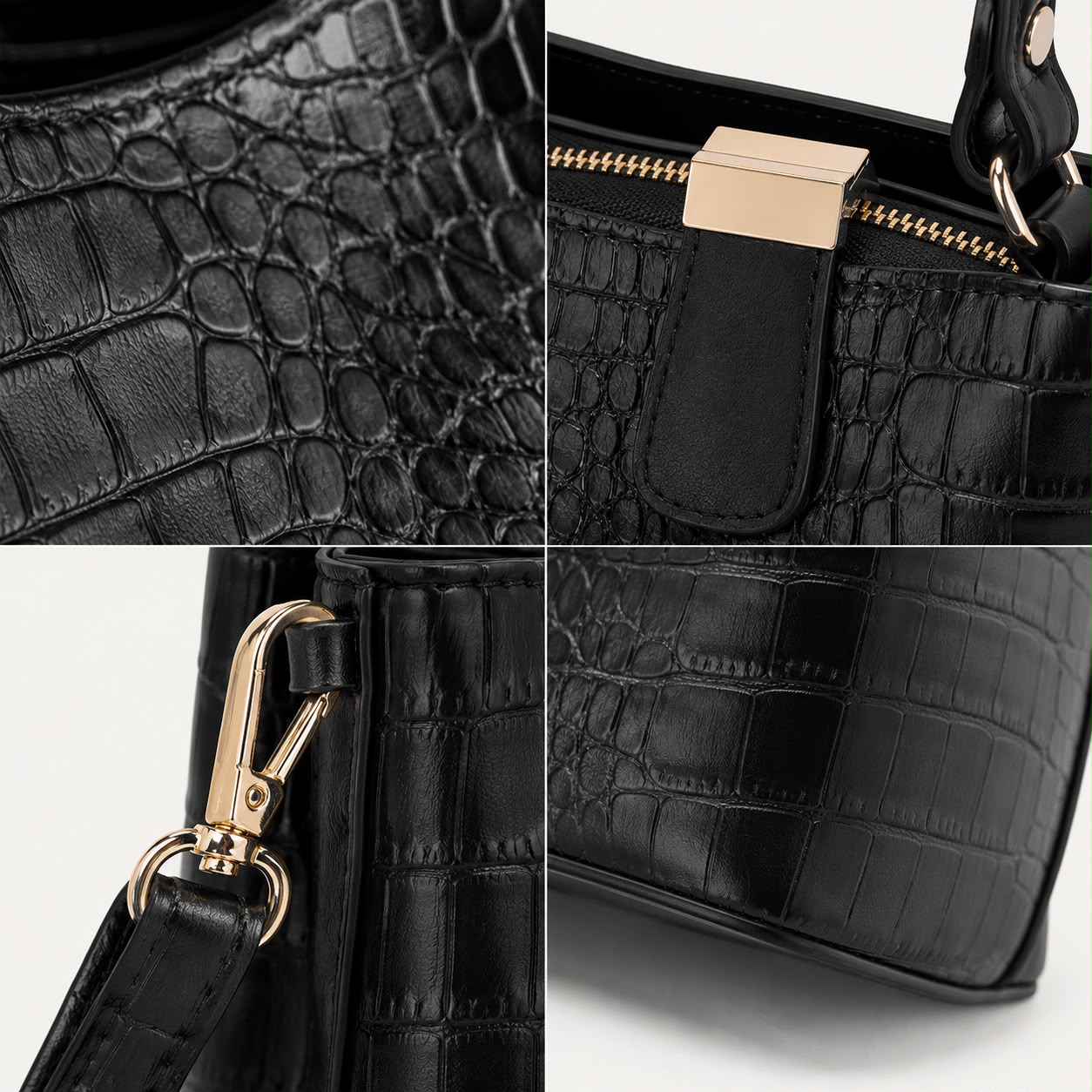 Sac Seau Femme Effet Crocodile Noir – Élise