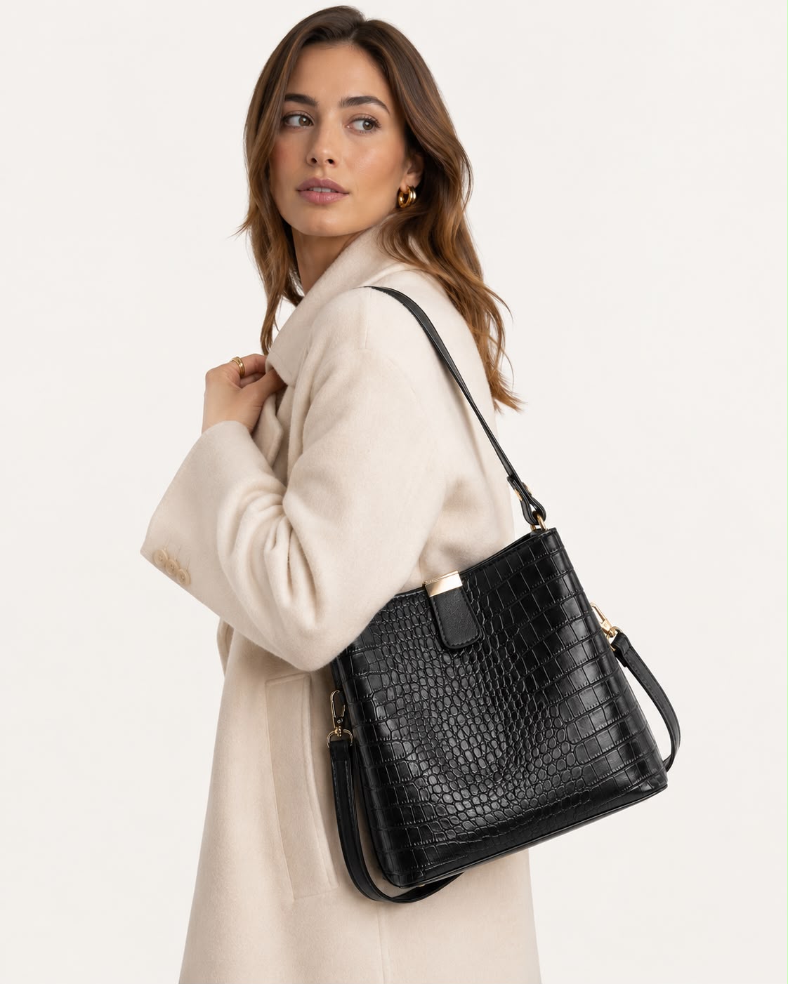 Sac Seau Femme Effet Crocodile Noir – Élise