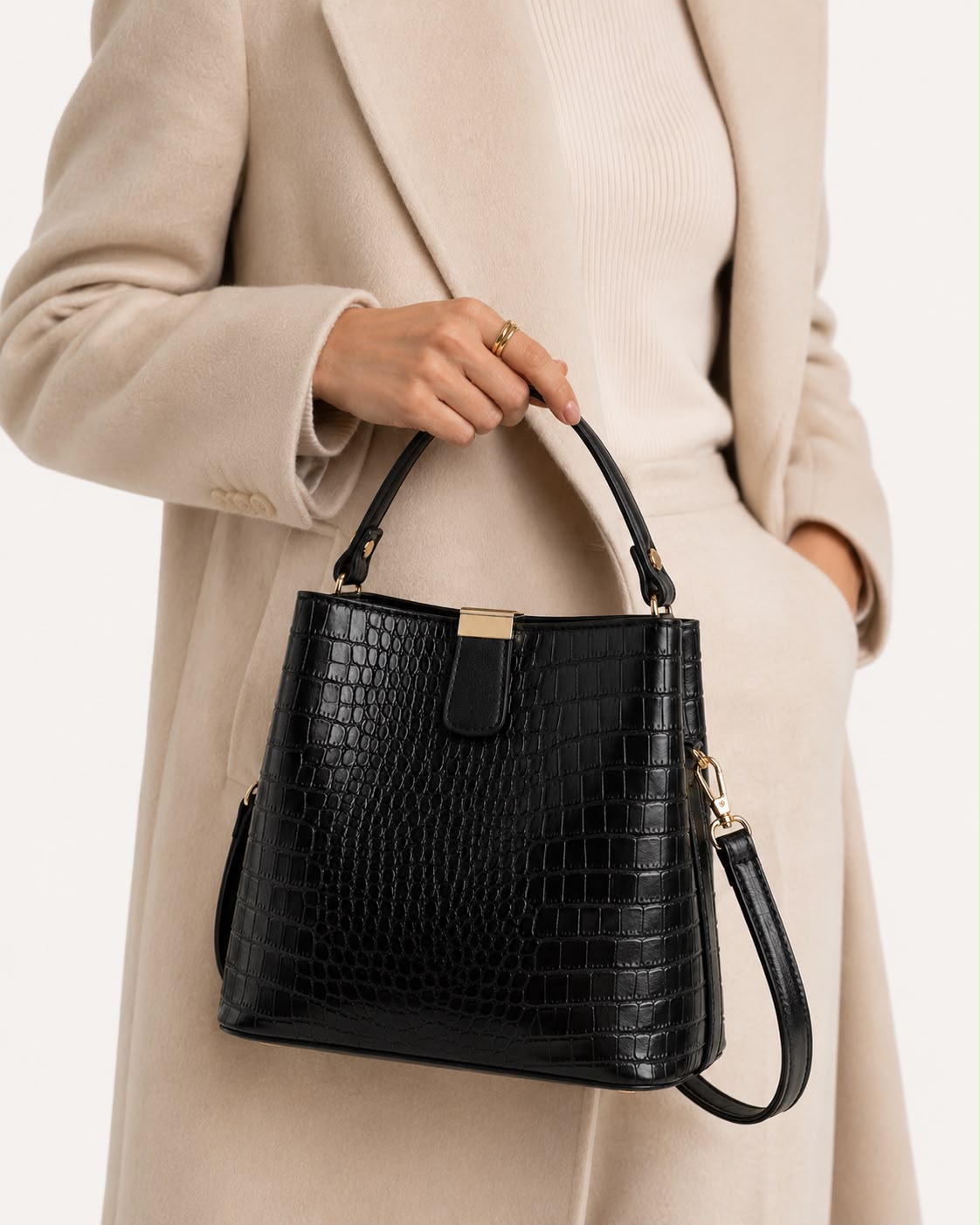 Sac Seau Femme Effet Crocodile Noir – Élise