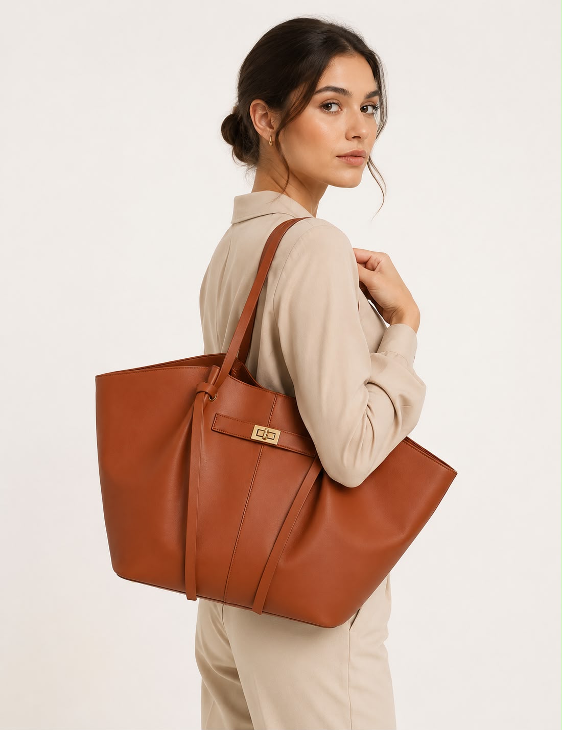 Grand Sac Cabas Femme Aélia Marron Clair
