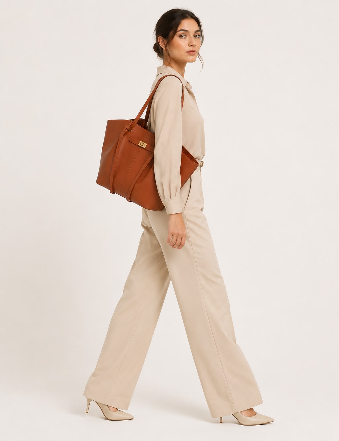 Grand Sac Cabas Femme Aélia Marron Clair