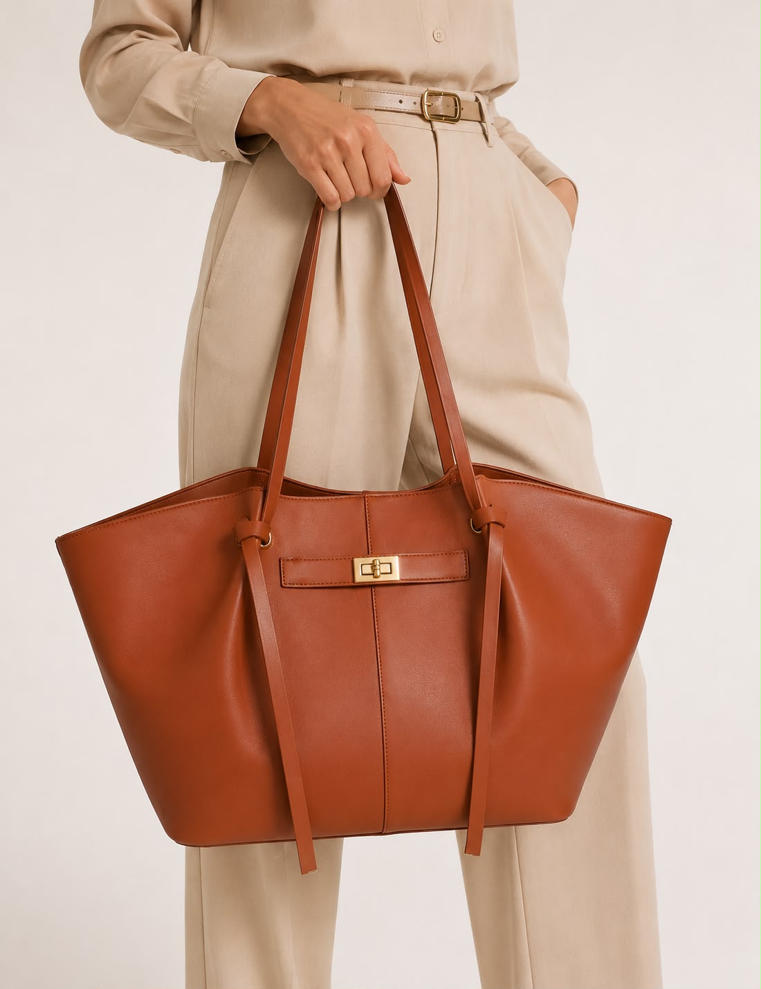 Grand Sac Cabas Femme Aélia Marron Clair