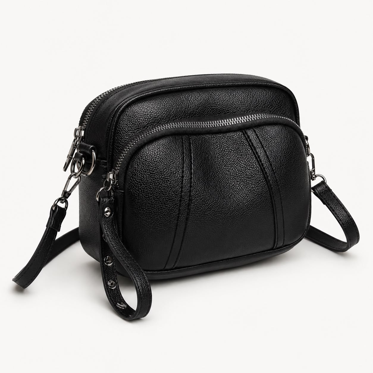 Sac bandoulière femme Mila en PU grainé – Noir