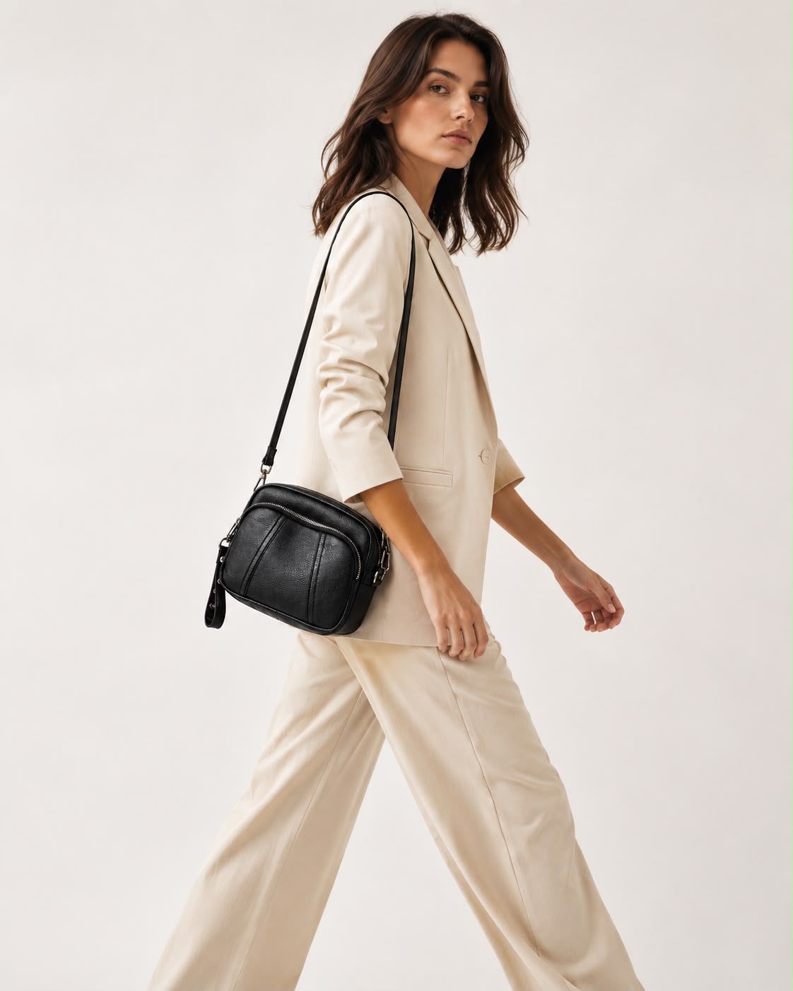 Sac bandoulière femme Mila en PU grainé – Noir