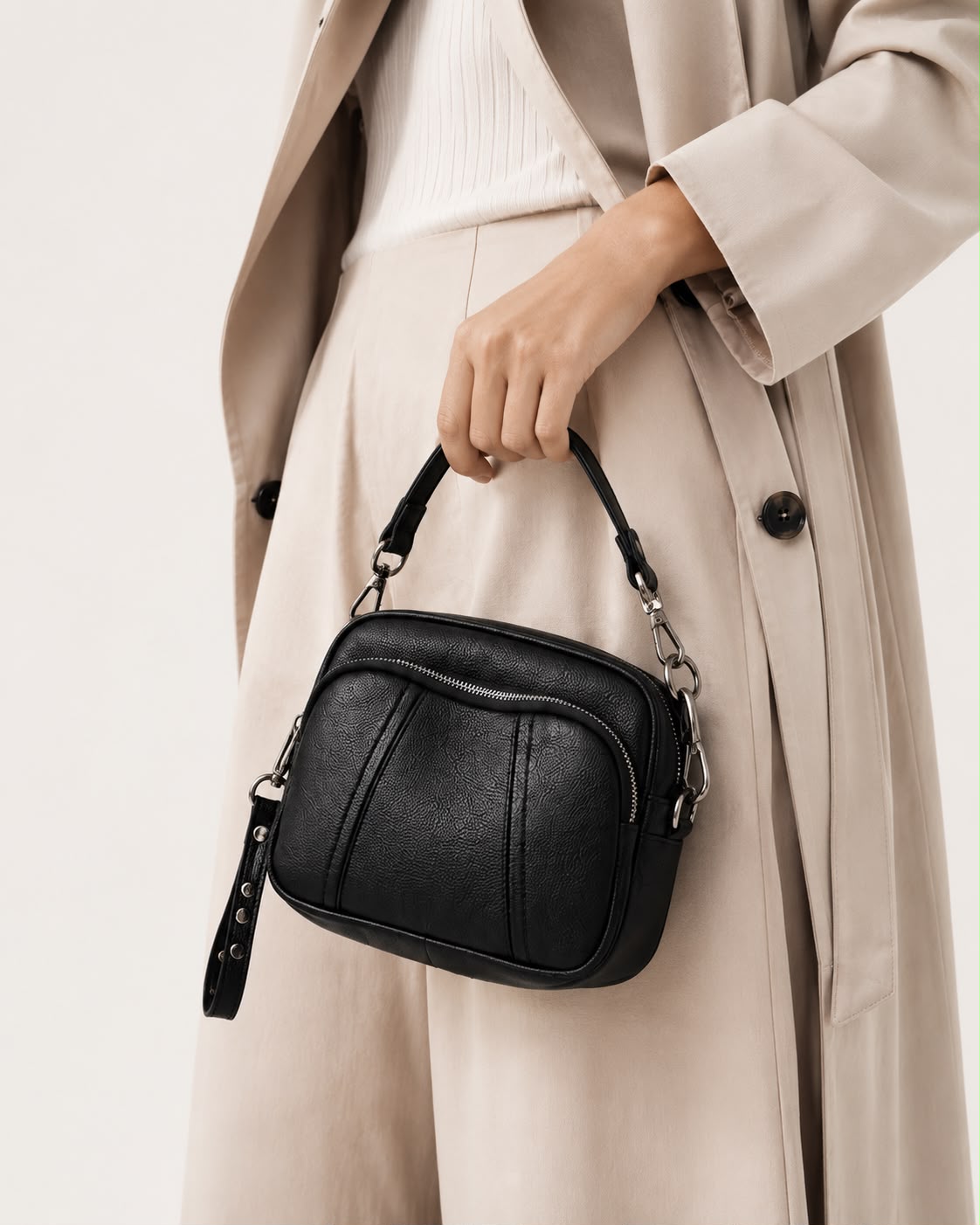 Sac bandoulière femme Mila en PU grainé – Noir