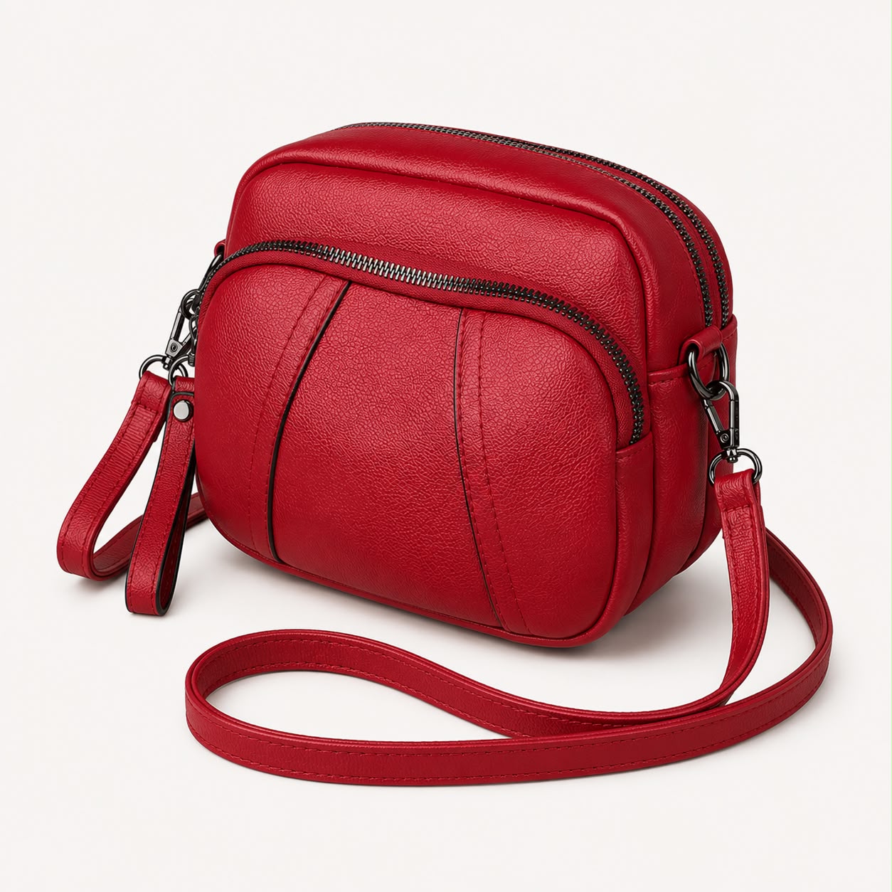 Sac bandoulière femme Mila en PU grainé – Rouge