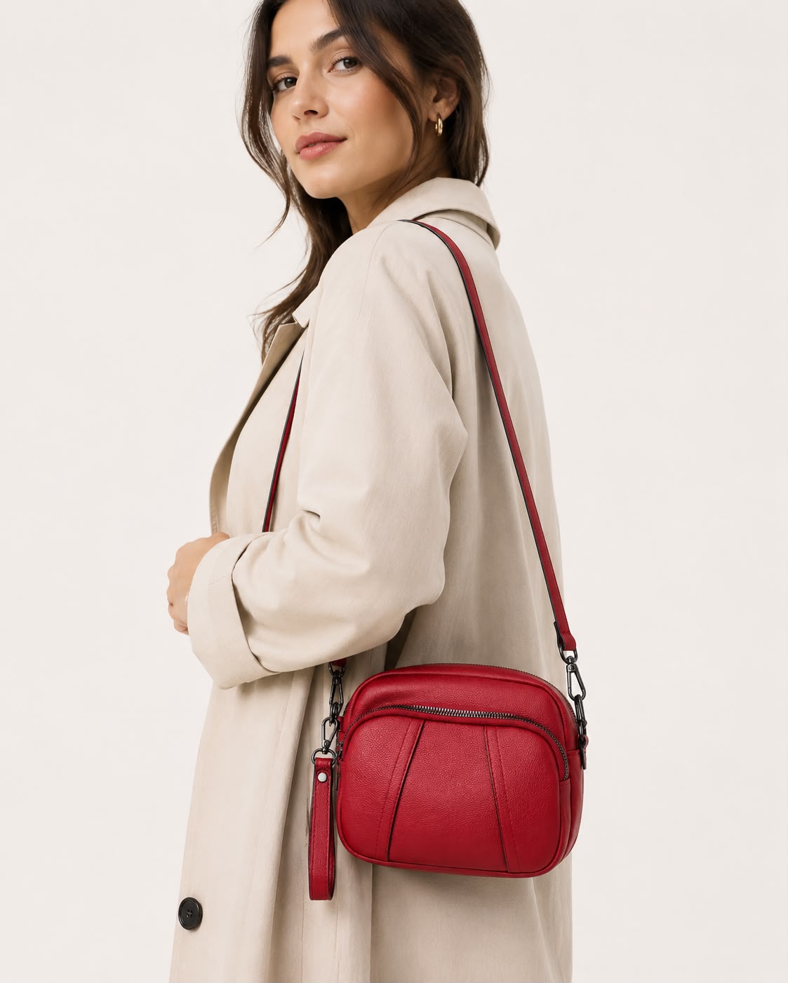 Sac bandoulière femme Mila en PU grainé – Rouge