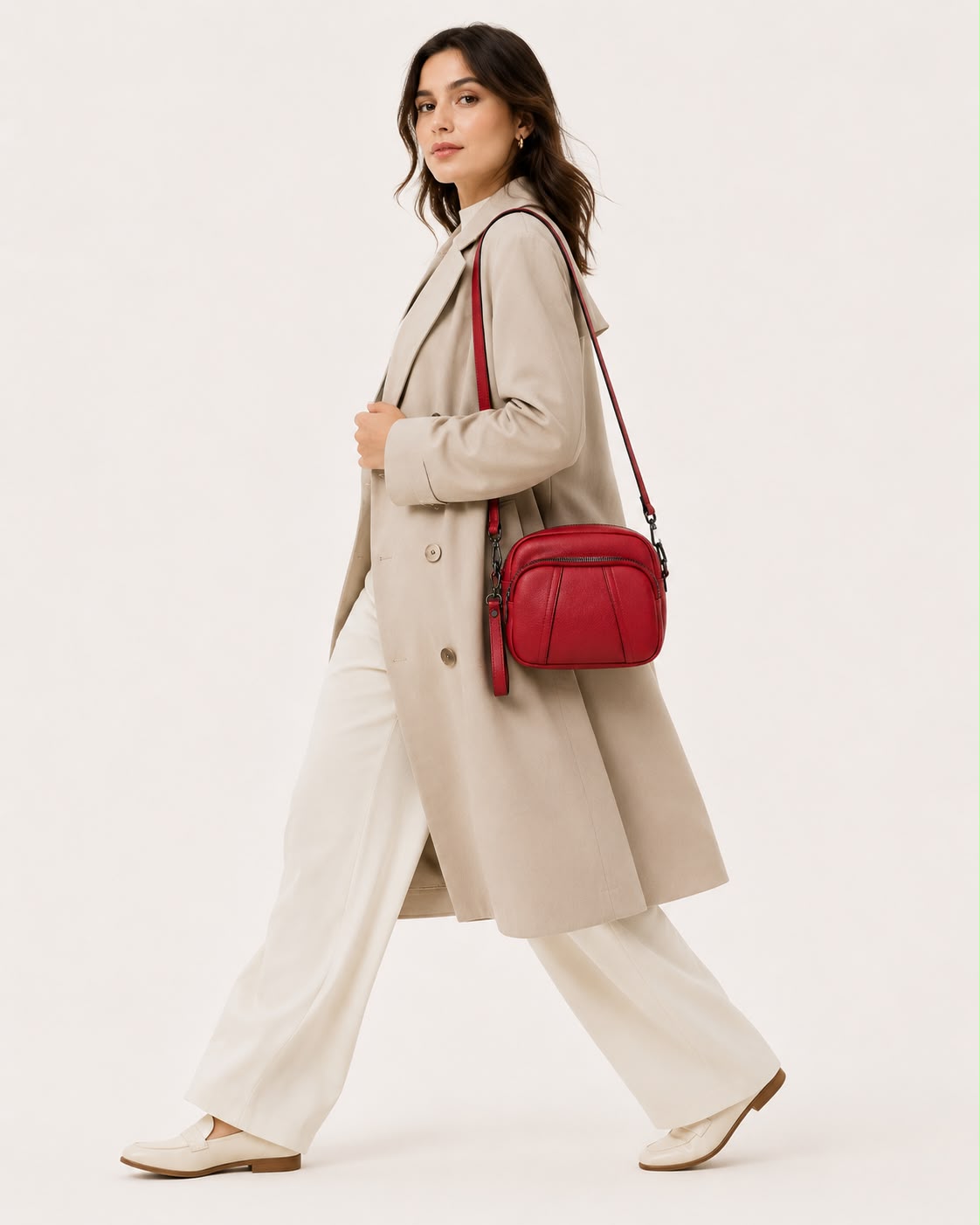 Sac bandoulière femme Mila en PU grainé – Rouge