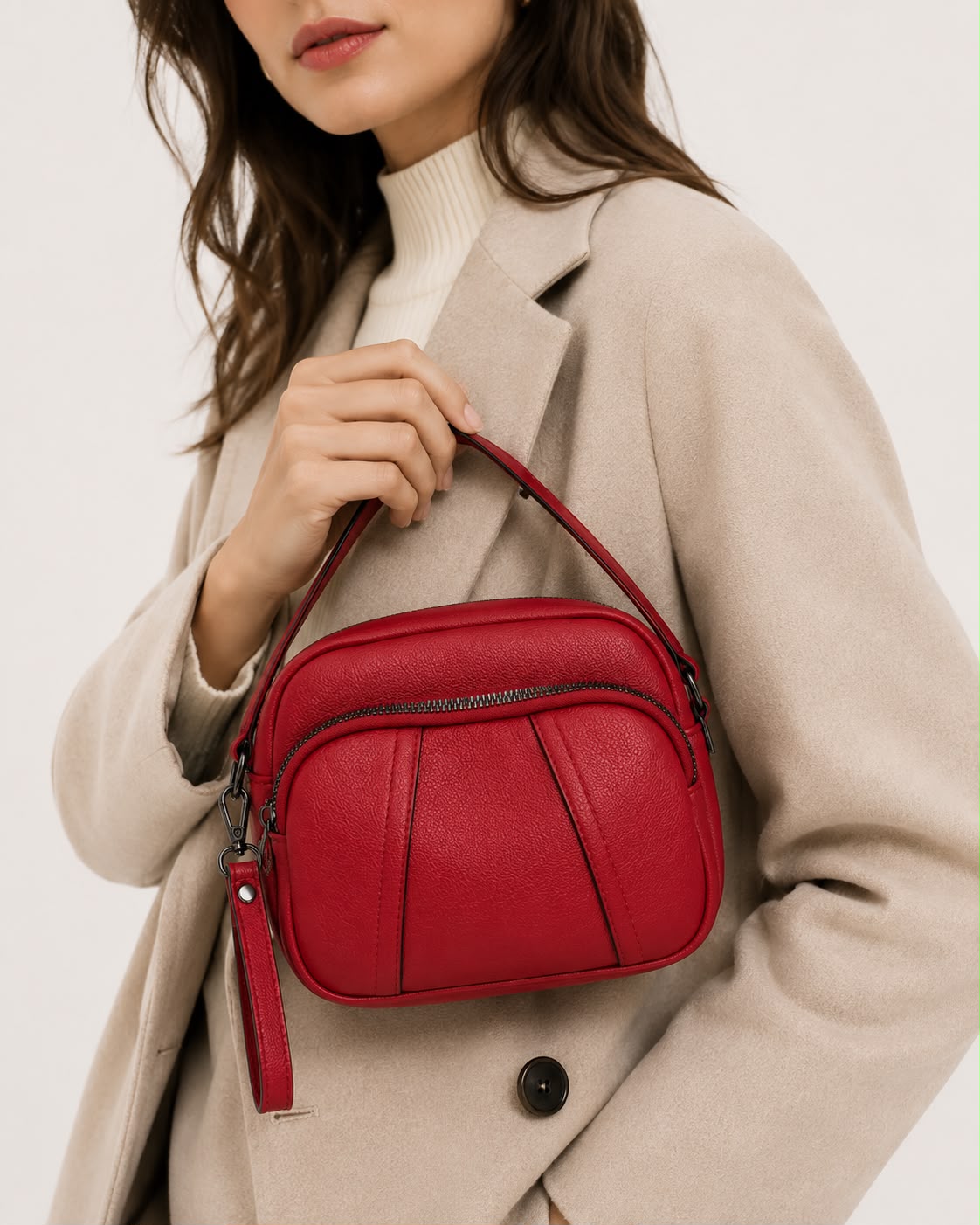 Sac bandoulière femme Mila en PU grainé – Rouge