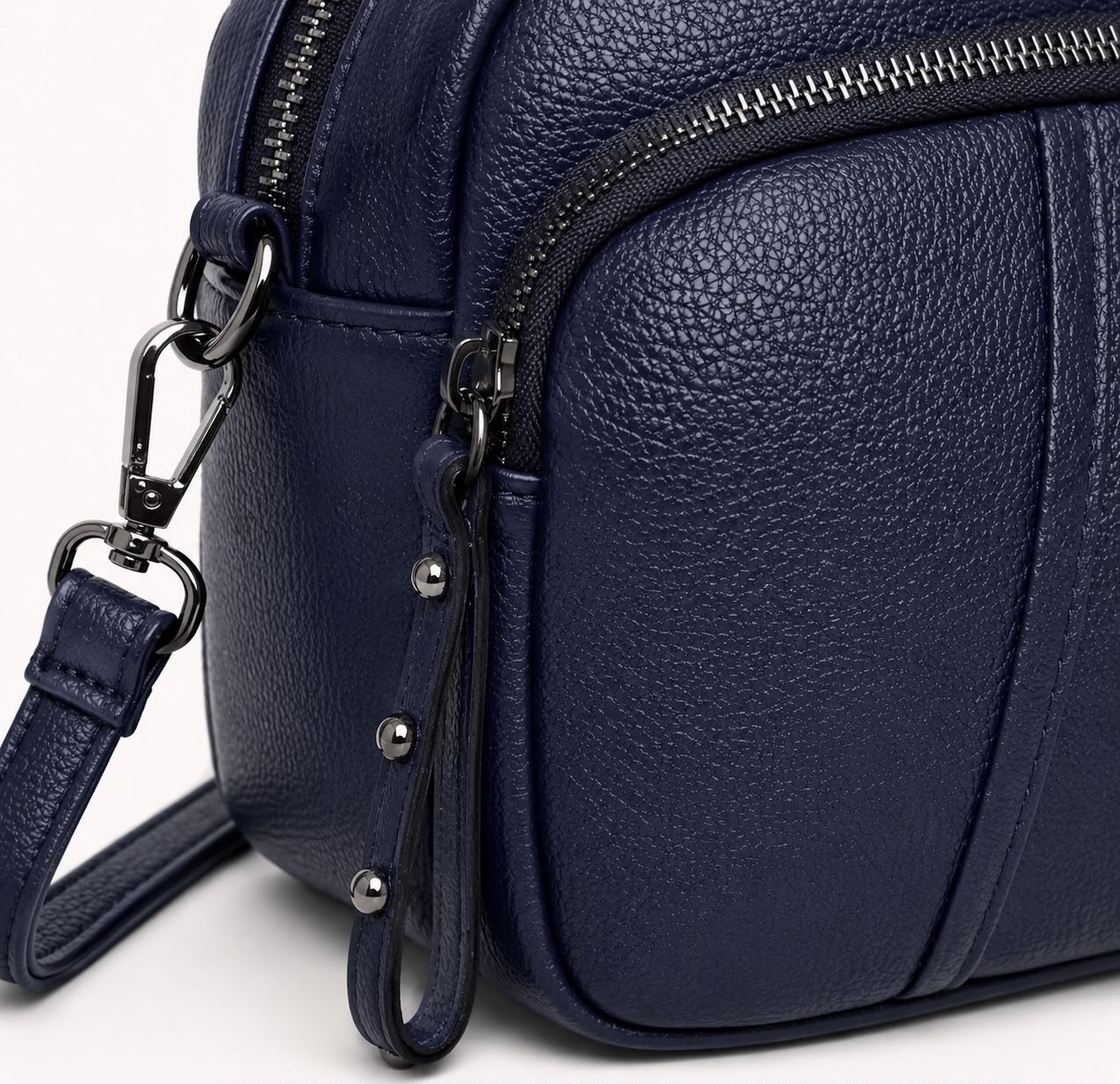 Sac bandoulière femme Mila en PU grainé – Bleu marine