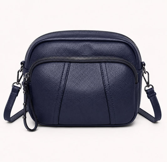Sac bandoulière femme Mila en PU grainé – Bleu marine