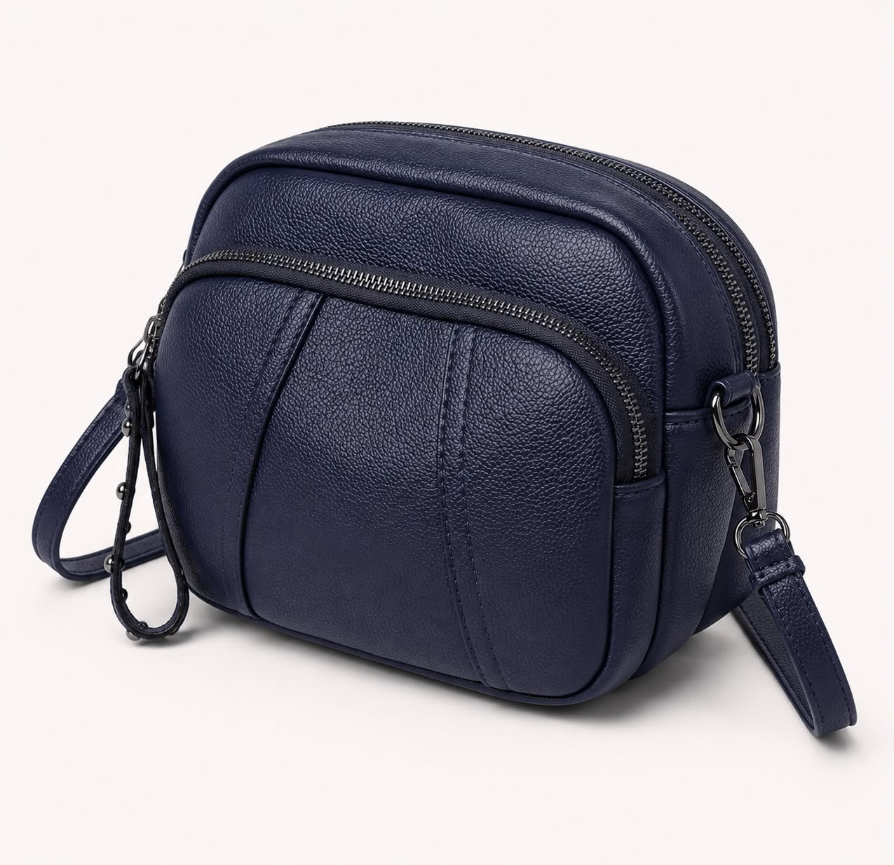 Sac bandoulière femme Mila en PU grainé – Bleu marine