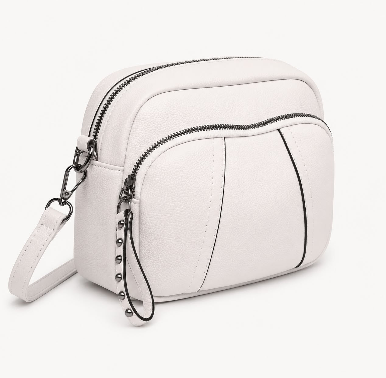 Sac bandoulière femme Mila en PU grainé – Blanc