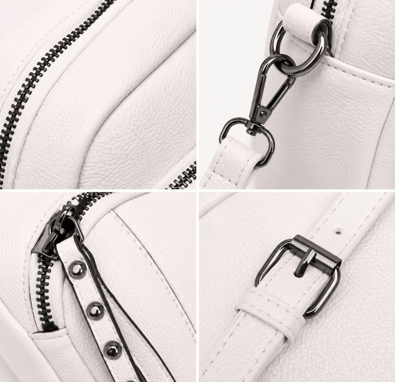 Sac bandoulière femme Mila en PU grainé – Blanc