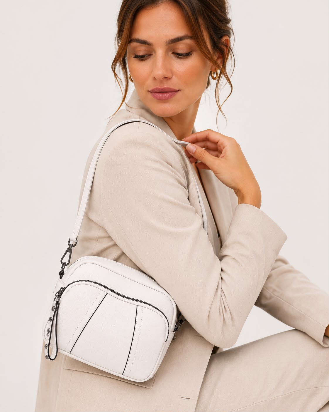 Sac bandoulière femme Mila en PU grainé – Blanc