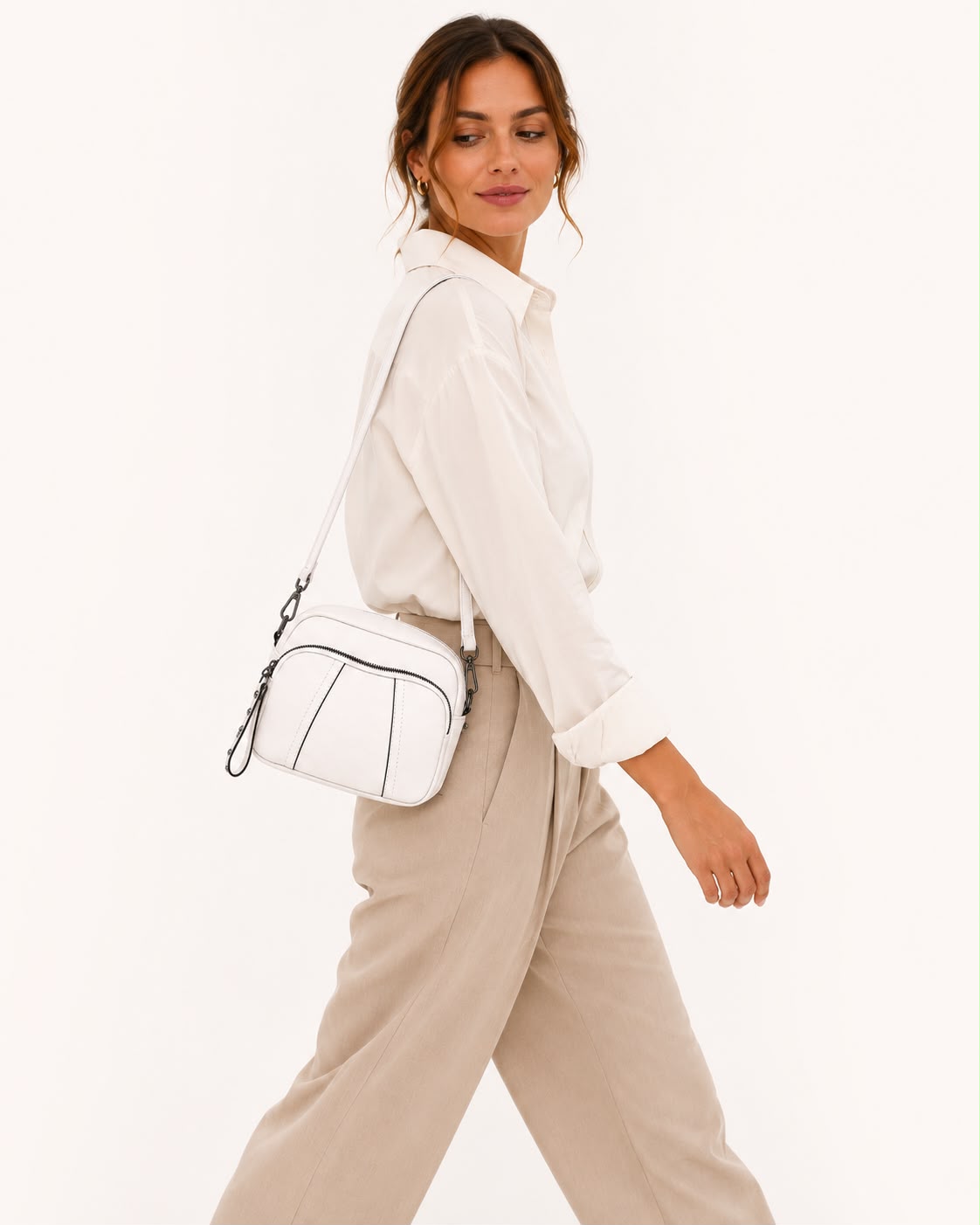 Sac bandoulière femme Mila en PU grainé – Blanc