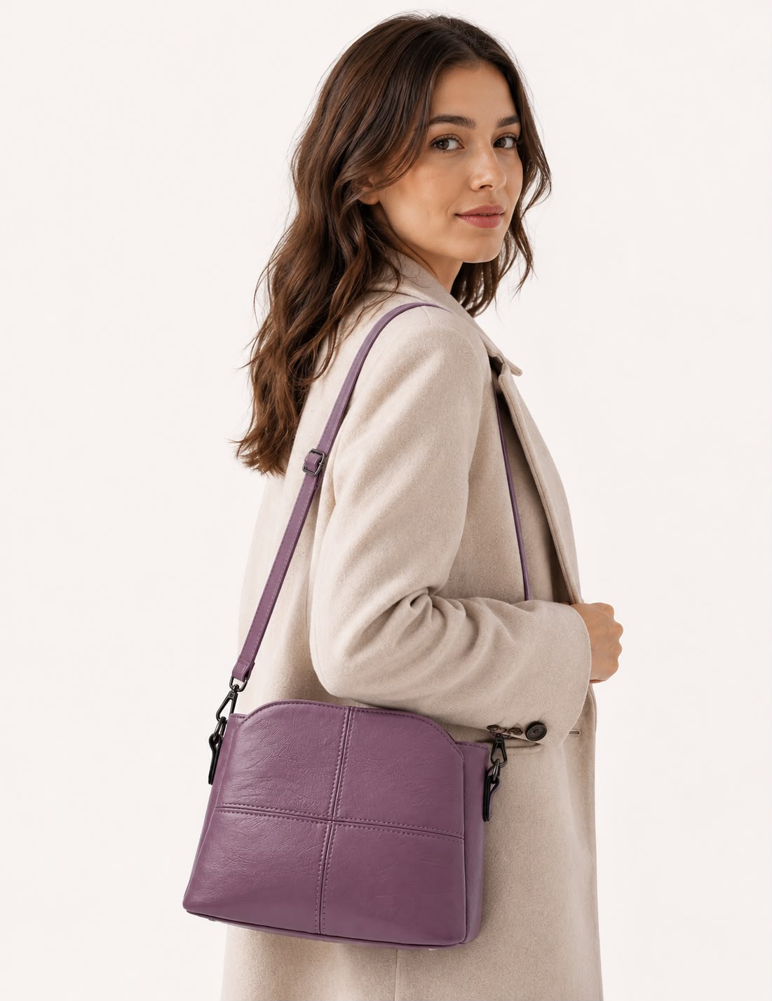 Sac Bandoulière Femme Violet à Motif Animal