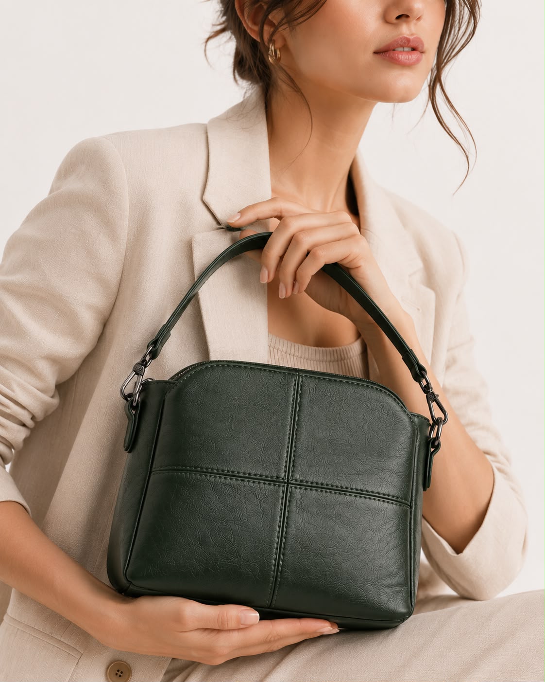 Sac Bandoulière Femme Vert à Motif Animal
