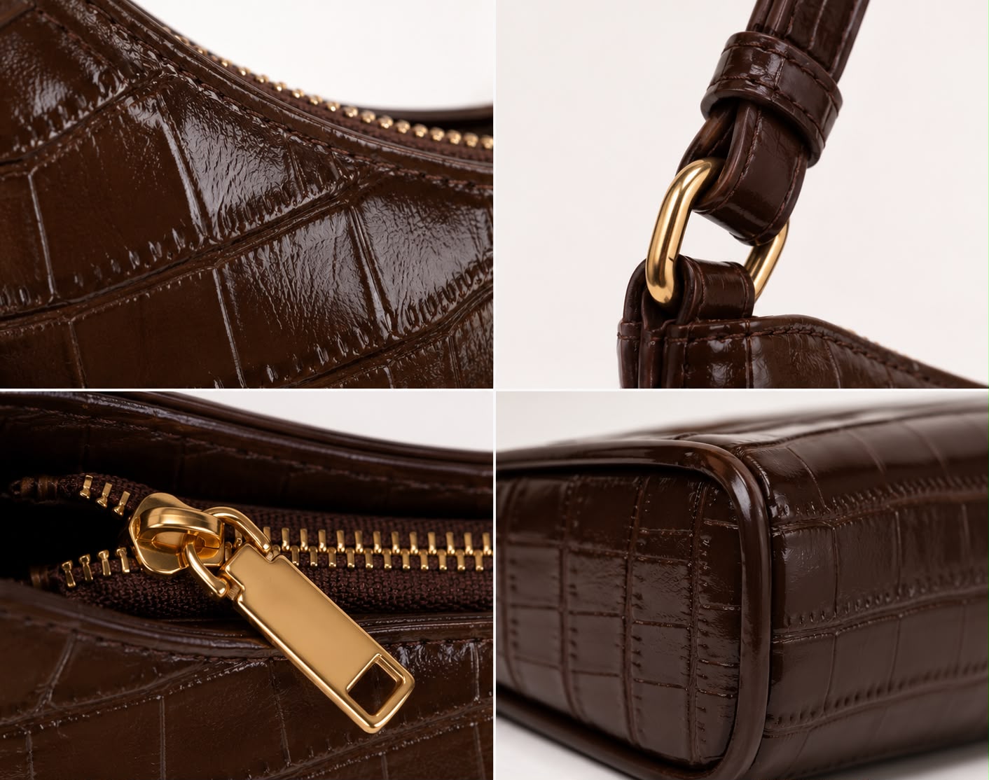 Sac Bandoulière Alligator Alma – Brun Foncé