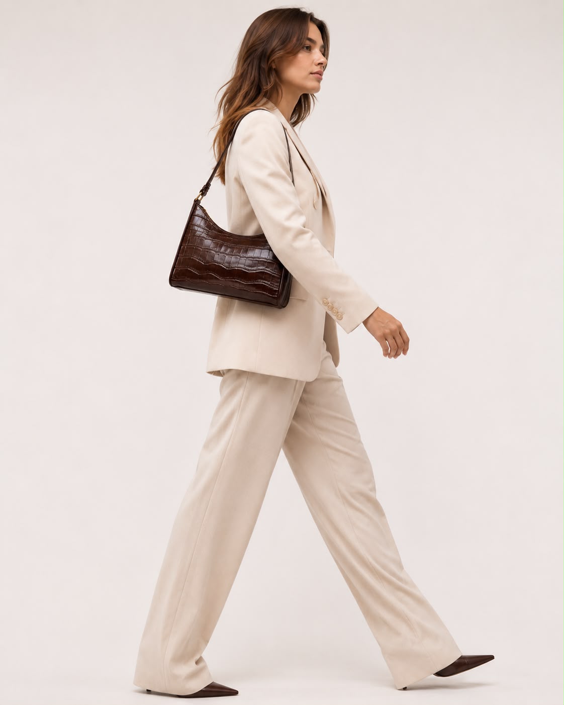 Sac Bandoulière Alligator Alma – Brun Foncé