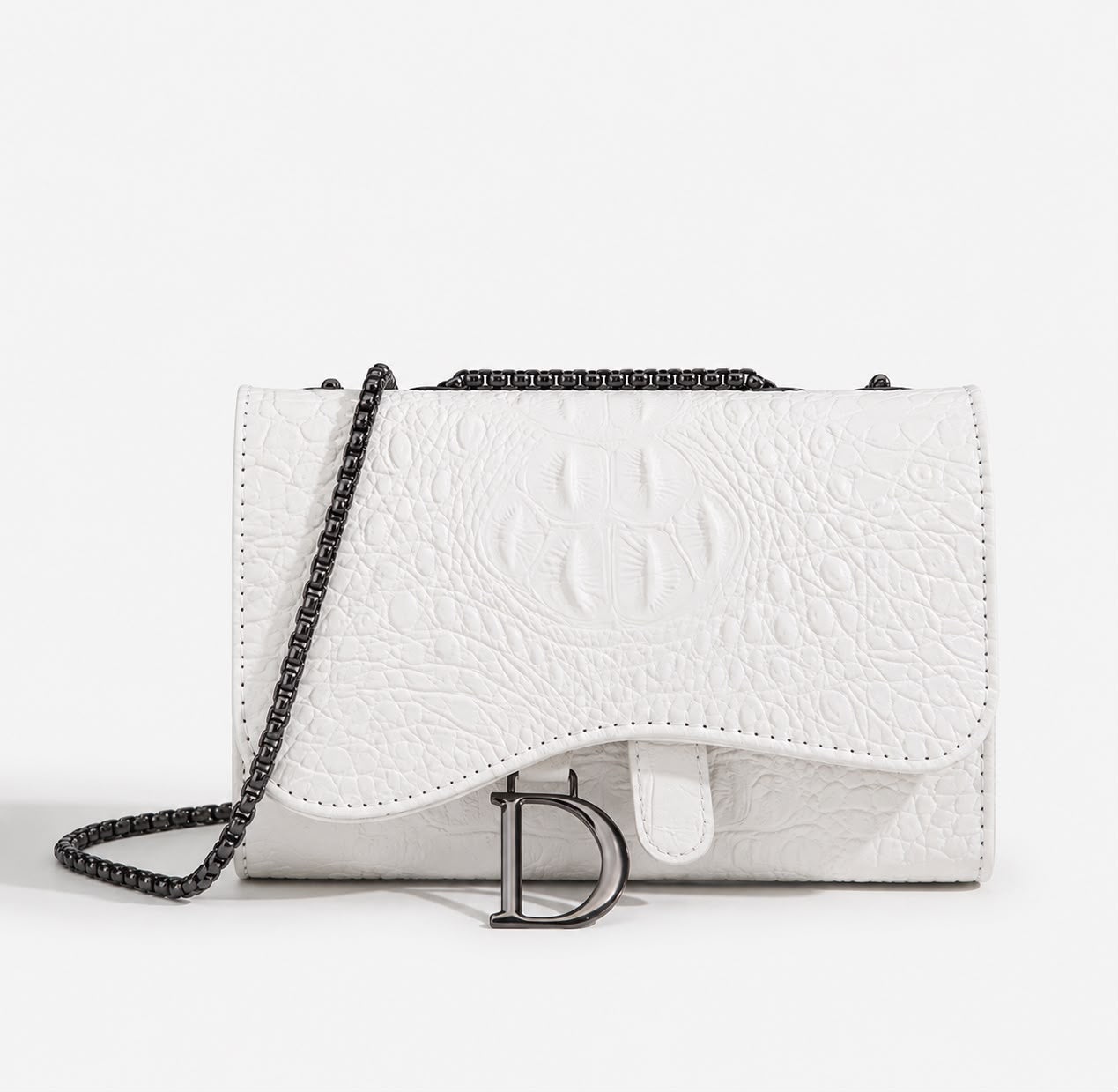 Sac Bandoulière Femme Effet Croco Blanc